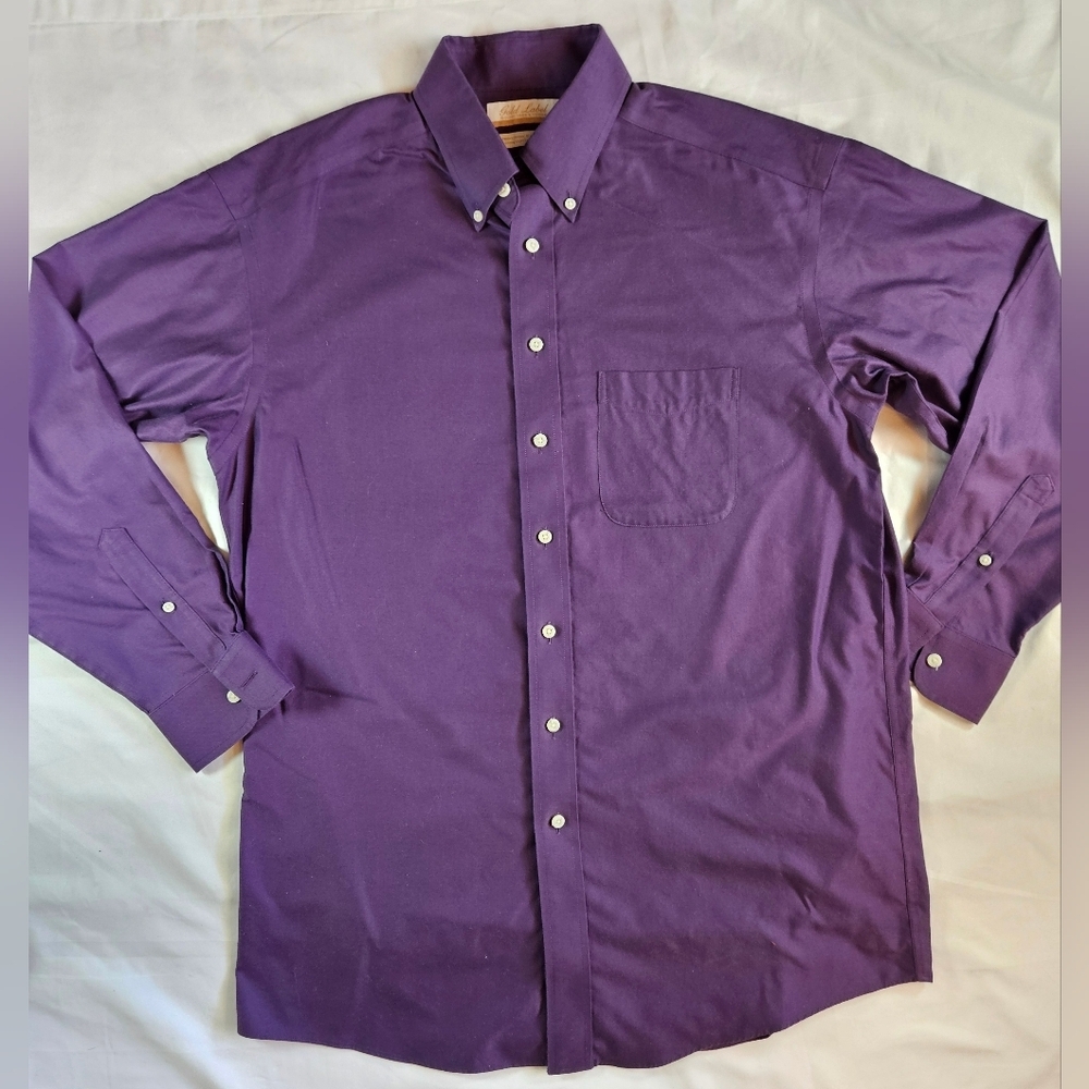 Gold Label Roundtree & Yorke Mens Purple Button Up Long Sleeve Shirt Size 15 1/2